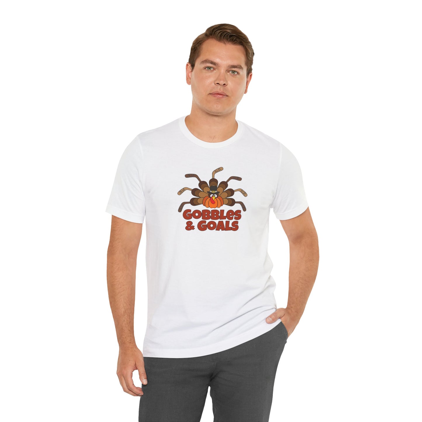 Gobbles and Goals Thanksgiving Hockey Stick Turkey Shirt (Adult)