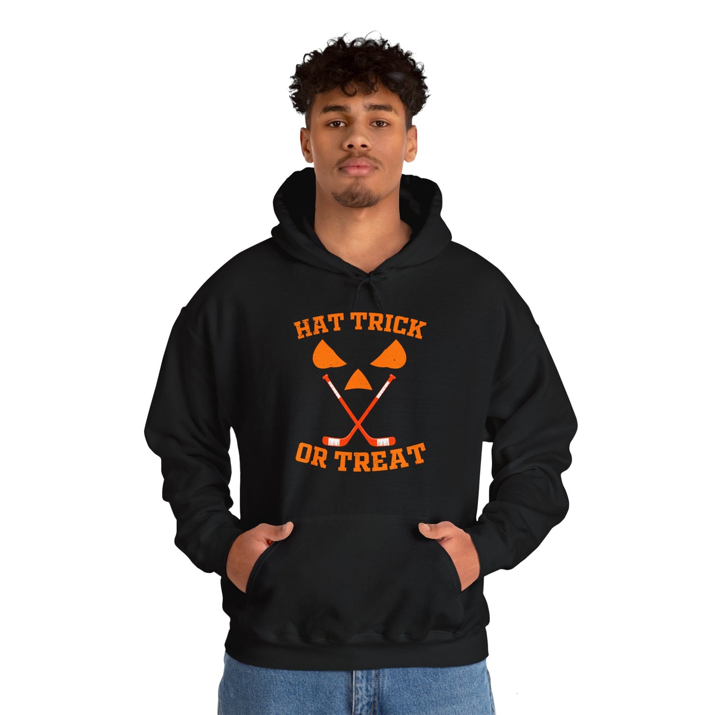 Hat Trick or Treat Halloween Ice Hockey Hoodie Sweatshirt (Adult)