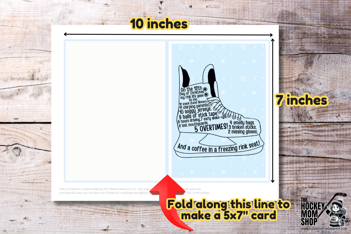 Hockey Mom 12 Days of Christmas 5x7" Printable Folded Card