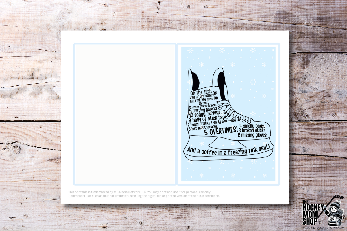 Hockey Mom 12 Days of Christmas 5x7" Printable Folded Card
