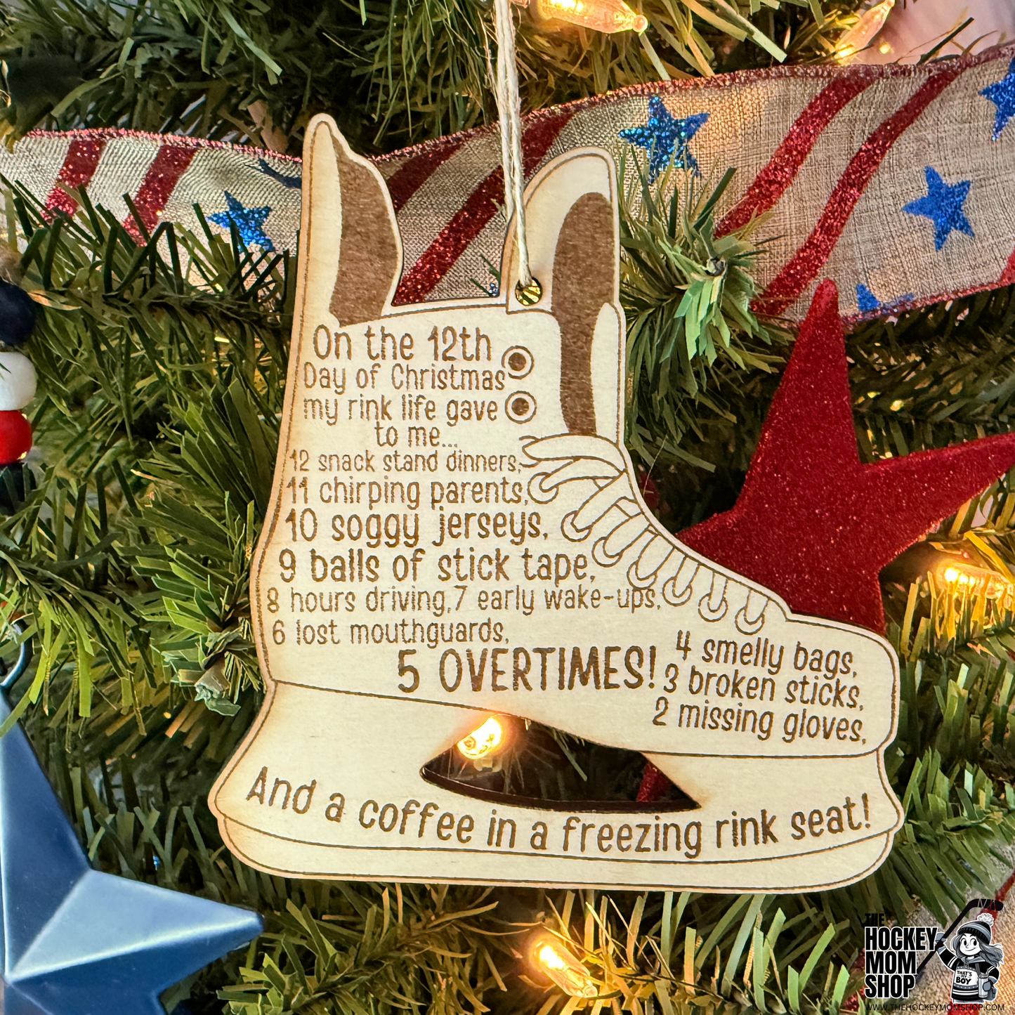 12 Days of Ice Hockey Wooden Ornament
