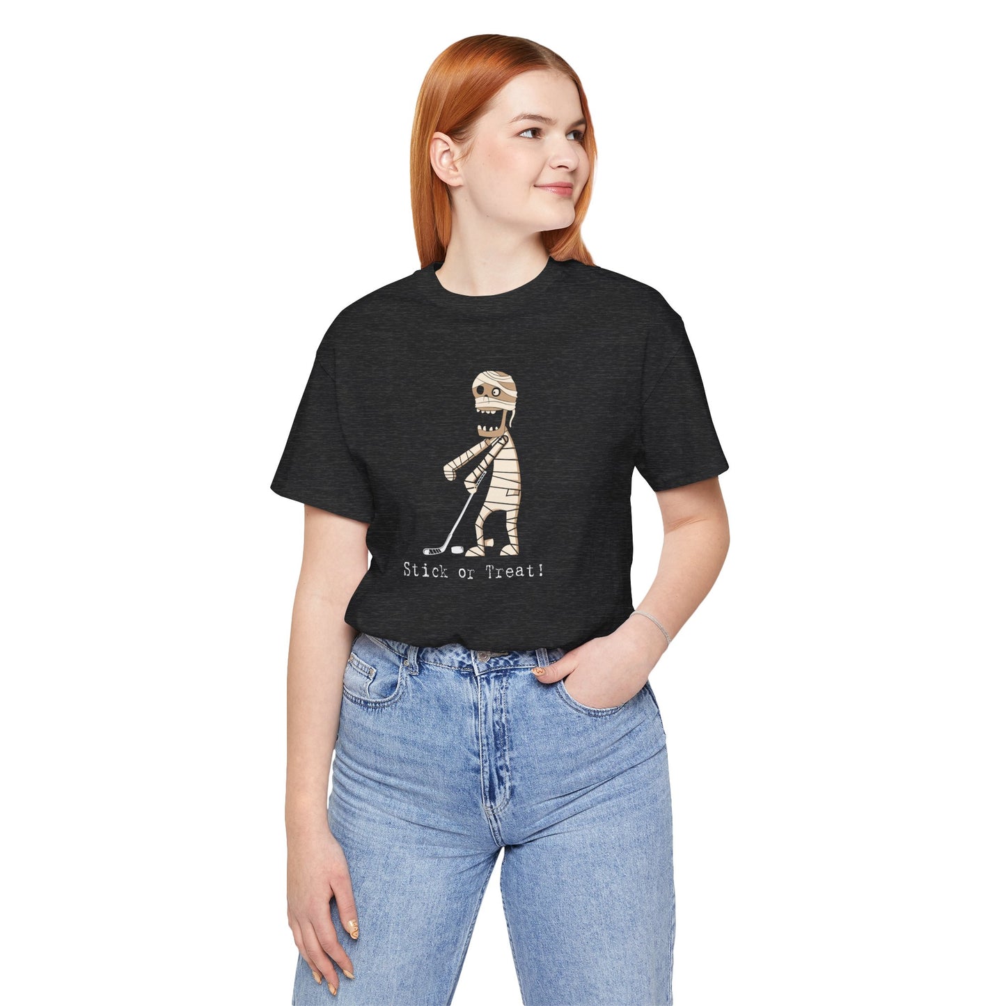 Stick or Treat Mummy Playing Ice Hockey Halloween Shirt (Adult)
