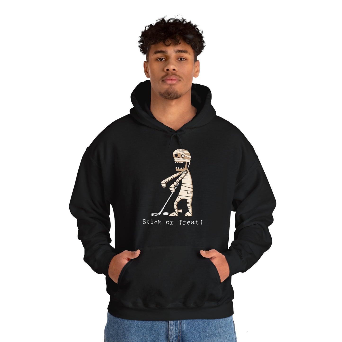 Stick or Treat Mummy Playing Ice Hockey Halloween Hooded Sweatshirt (Adult)