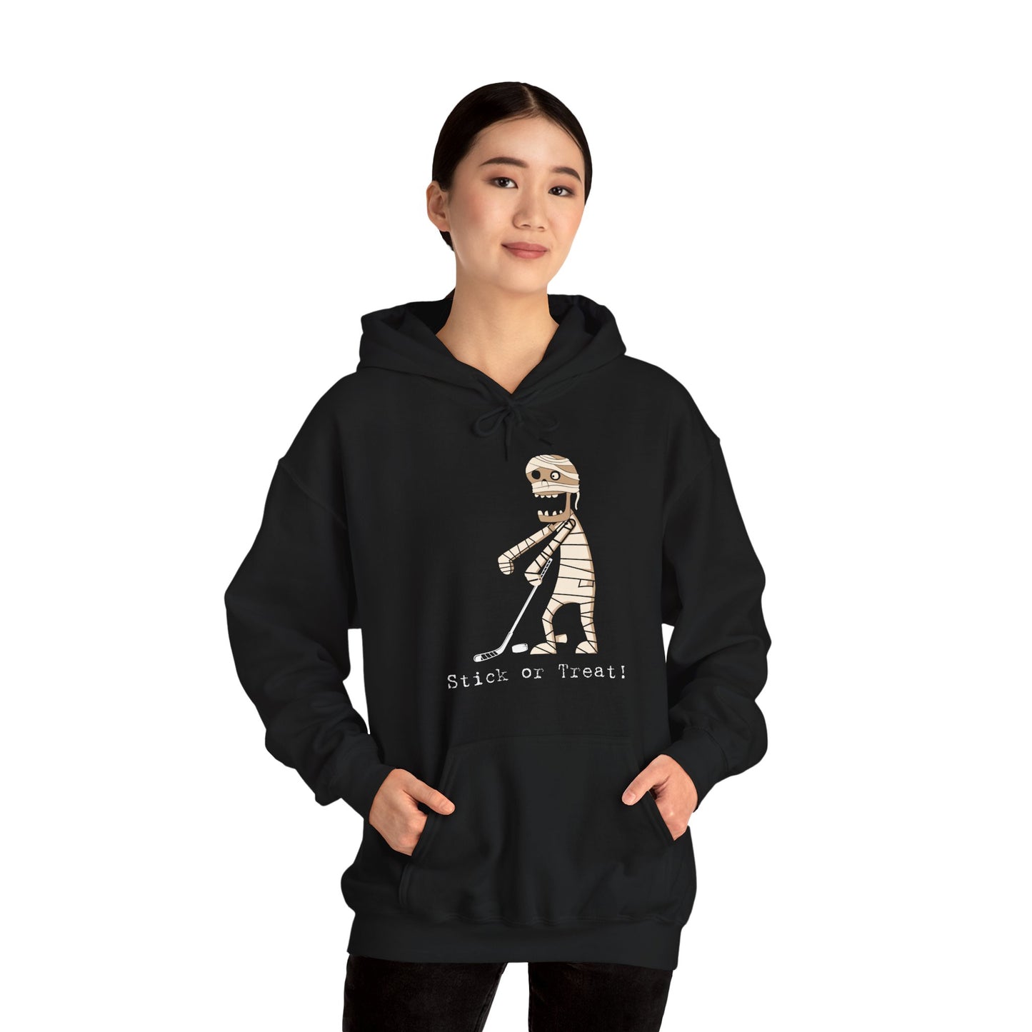 Stick or Treat Mummy Playing Ice Hockey Halloween Hooded Sweatshirt (Adult)