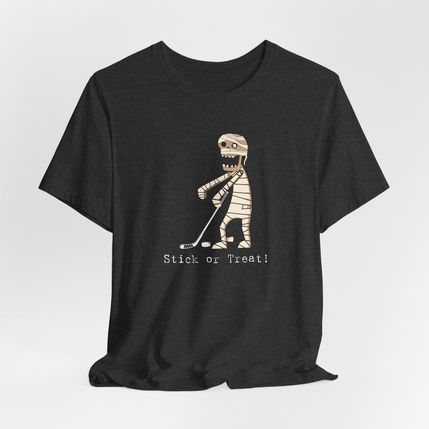 Stick or Treat Mummy Playing Ice Hockey Halloween Shirt (Adult)