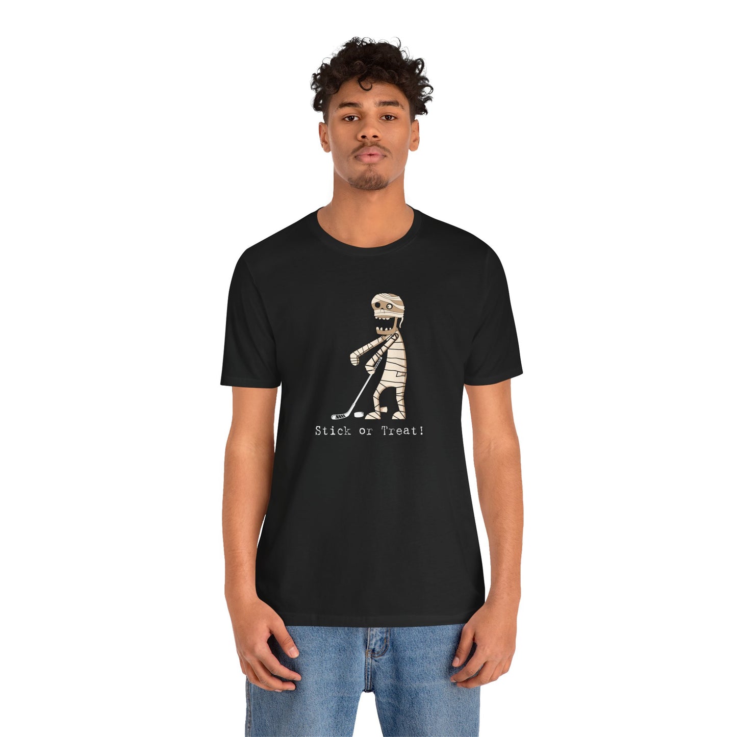 Stick or Treat Mummy Playing Ice Hockey Halloween Shirt (Adult)