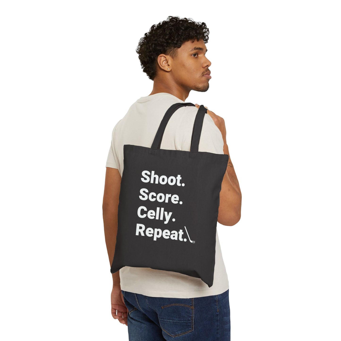 Shoot Score Celly Repeat Hockey Cotton Canvas Tote Bag