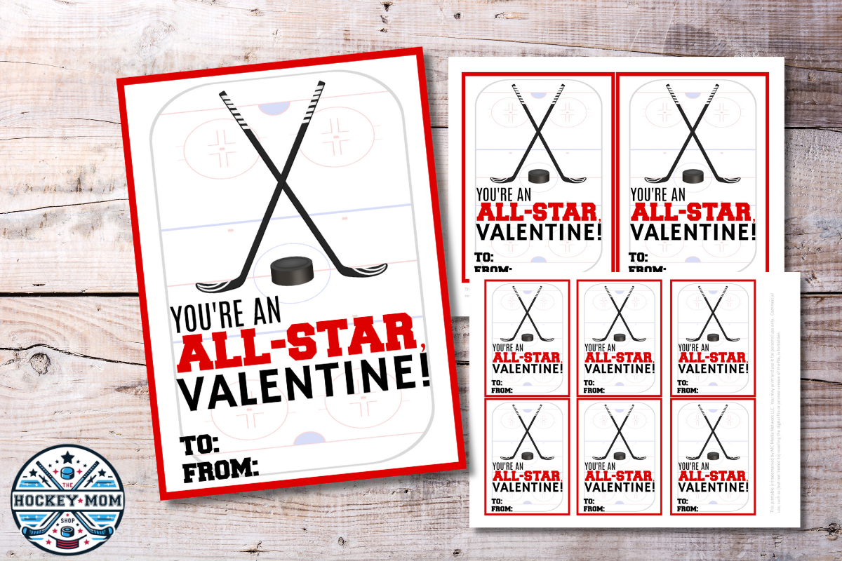 All-Star Valentine Ice Hockey Printable Card