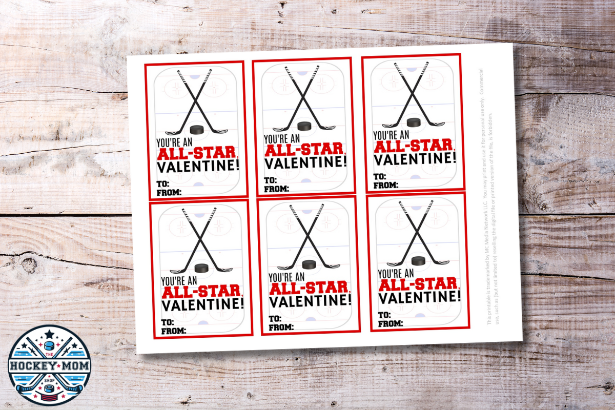 All-Star Valentine Ice Hockey Printable Card