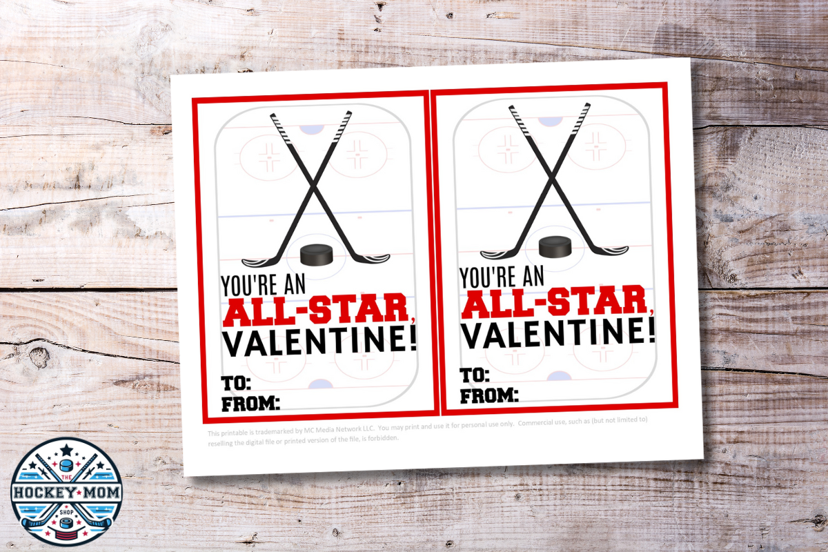 All-Star Valentine Ice Hockey Printable Card