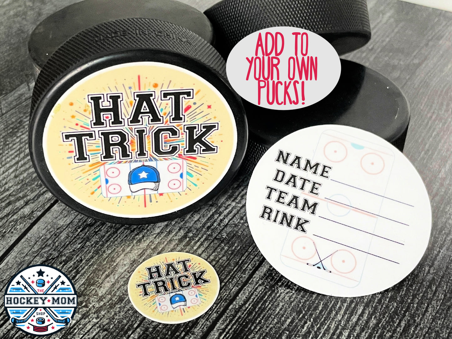 Ice Hockey HAT TRICK Milestone Puck Stickers Vinyl Sticker Pack