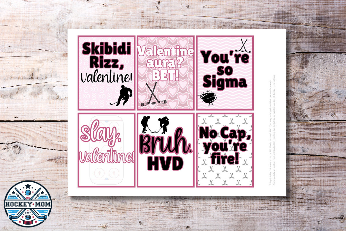 Ice Hockey Gen Alpha Slang Valentine Cards Printable Pack