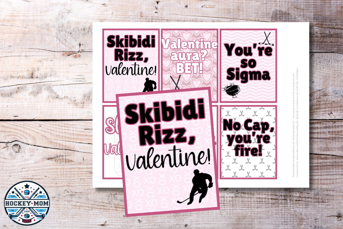 Ice Hockey Gen Alpha Slang Valentine Cards Printable Pack