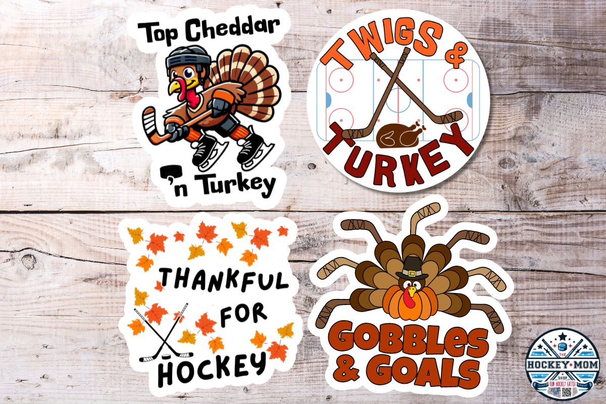 ICE HOCKEY THANKSGIVING Vinyl Stickers 4-Pack