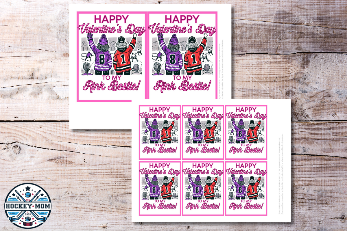 Ice Hockey RINK BESTIES Hockey Moms Valentine's Day Printable Cards