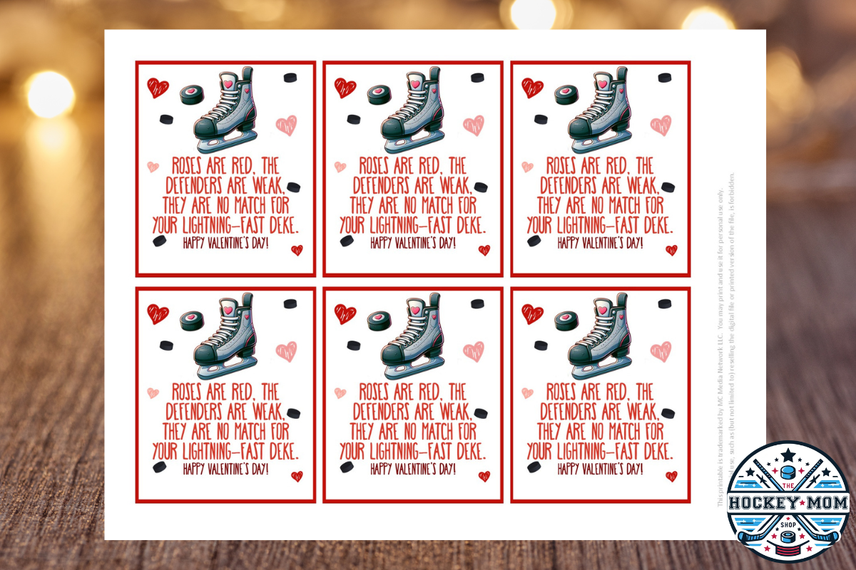Roses Are Red Printable ICE HOCKEY Valentine Card Set