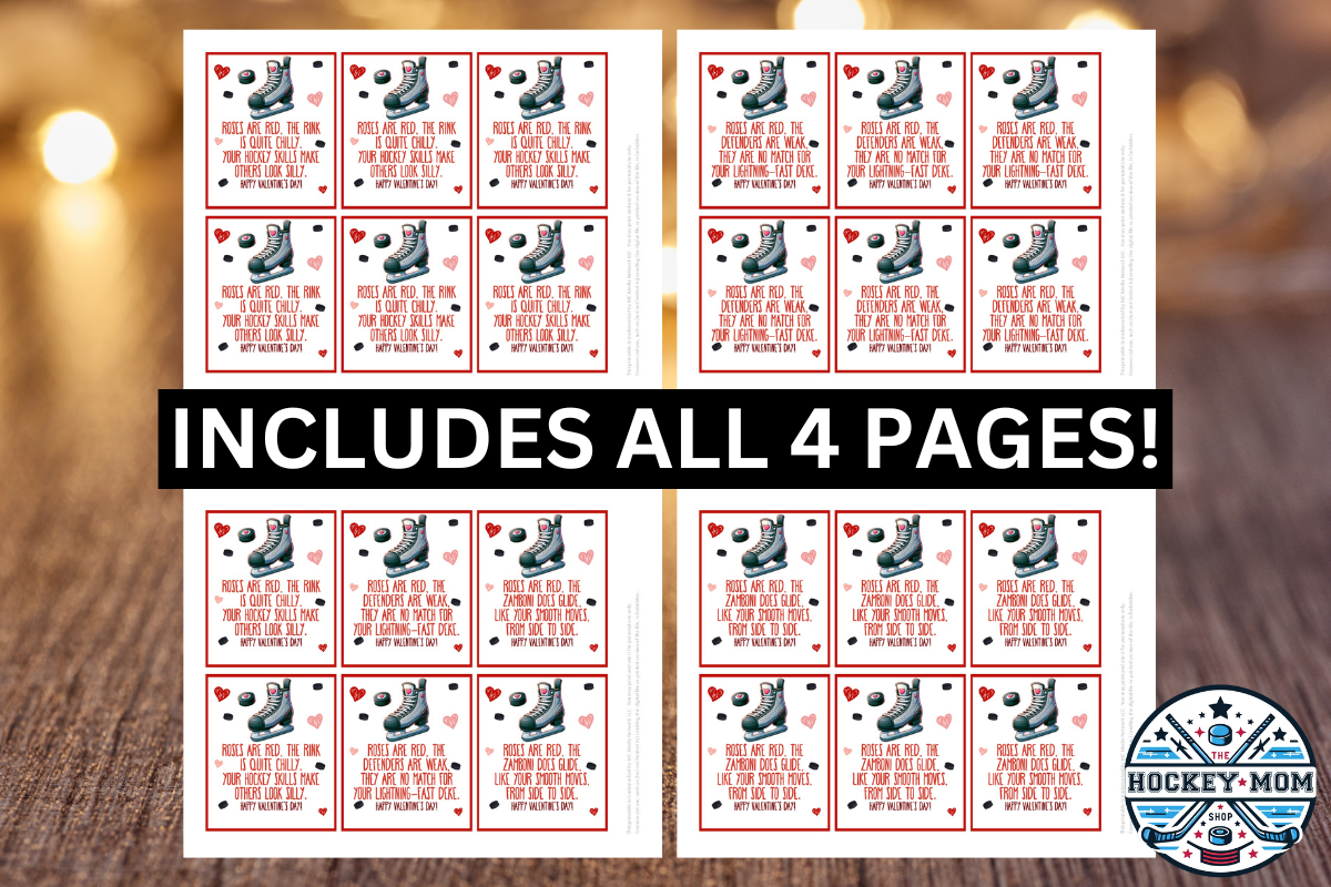 Roses Are Red Printable ICE HOCKEY Valentine Card Set