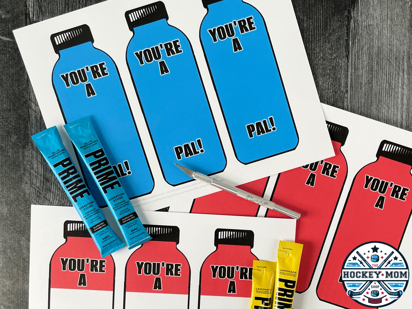 "Prime Pal" Hydration Drink Packet Bottle Printable Cards