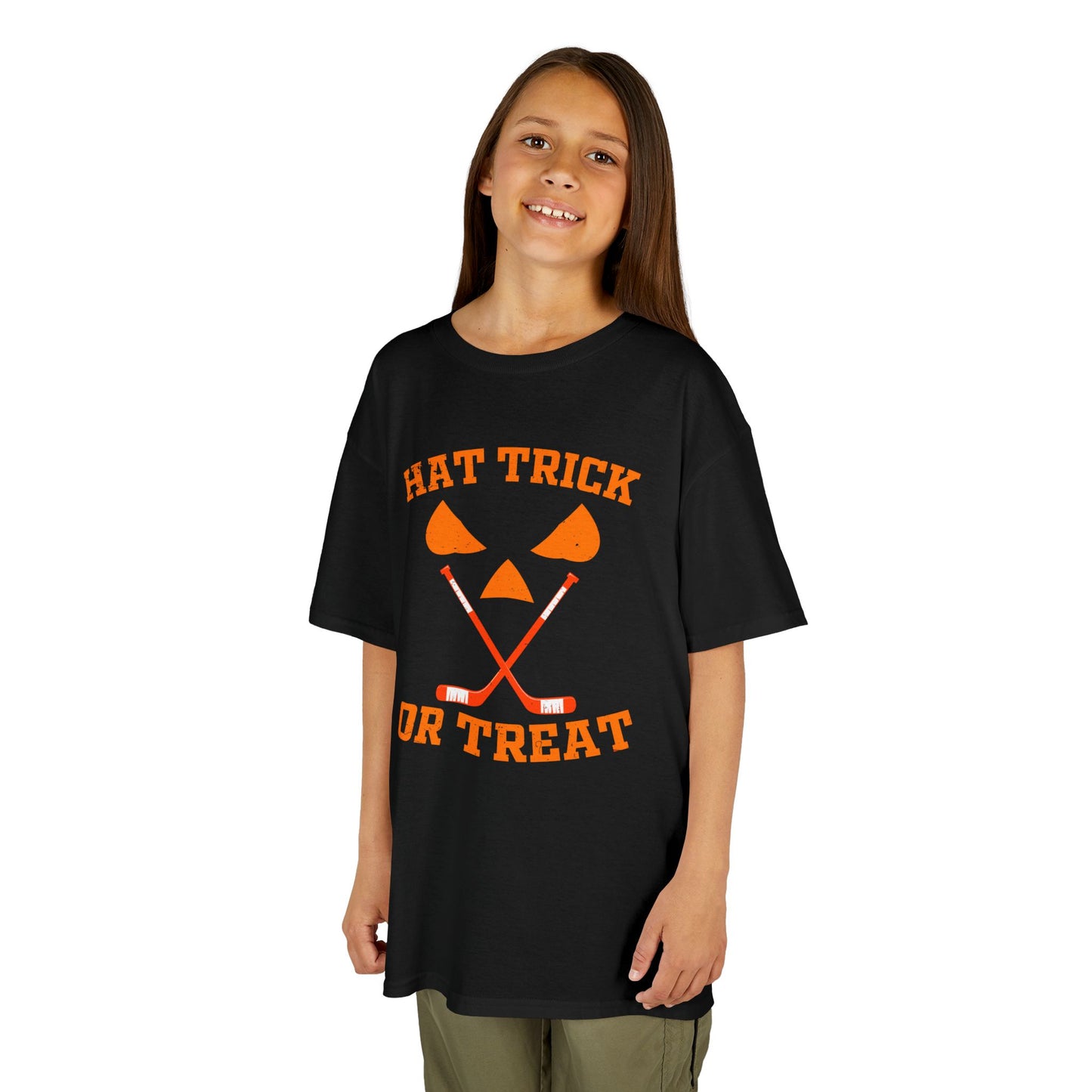 Hat Trick or Treat Ice Hockey Halloween Shirt (Youth)