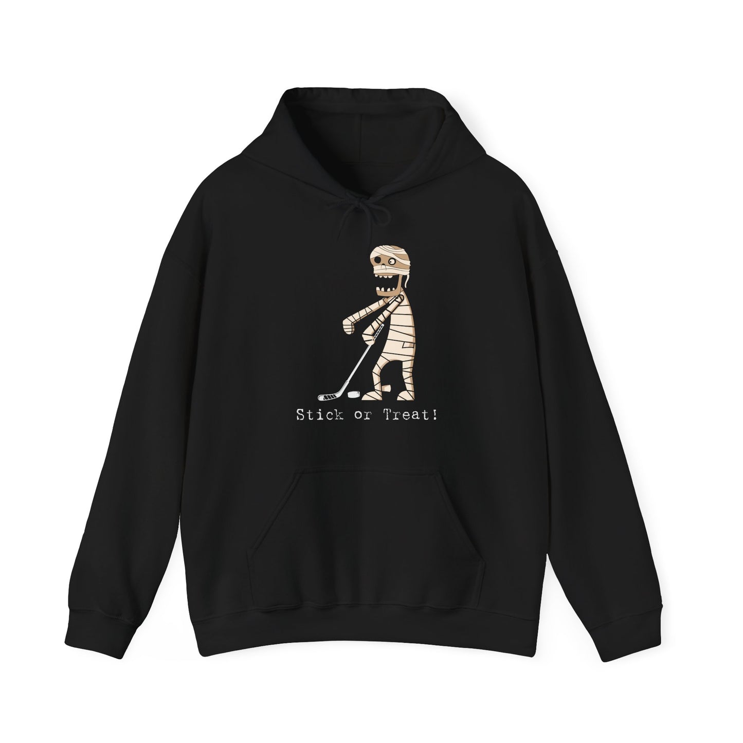 Stick or Treat Mummy Playing Ice Hockey Halloween Hooded Sweatshirt (Adult)