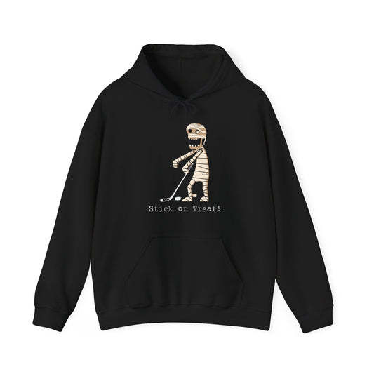 Stick or Treat Mummy Playing Ice Hockey Halloween Hooded Sweatshirt (Adult)