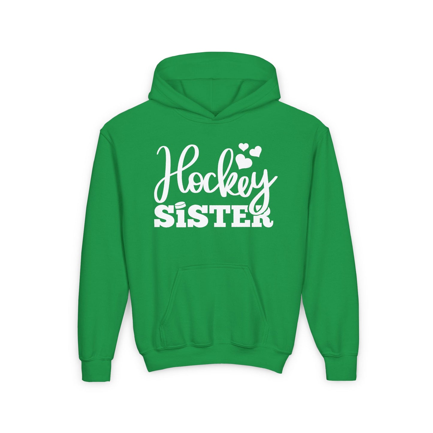 Hockey Sister Puck and Hearts Heavy Blend Hoodie Sweatshirt