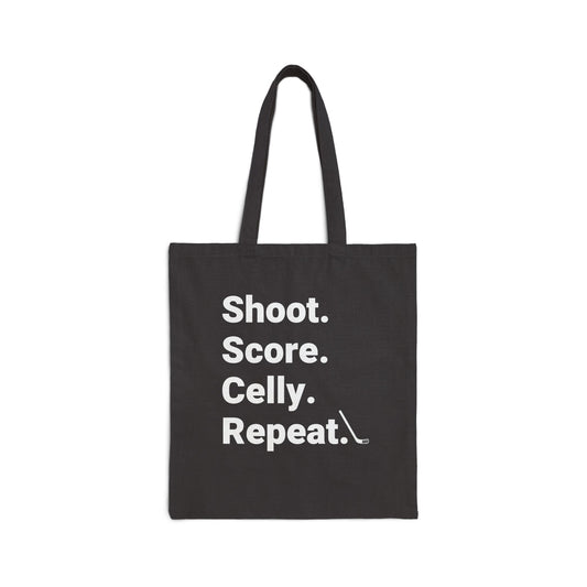 Shoot Score Celly Repeat Hockey Cotton Canvas Tote Bag