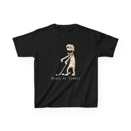 Stick or Treat Mummy Playing Ice Hockey Halloween Shirt (Youth)