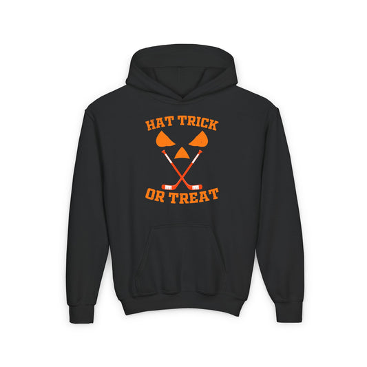 Hat Trick or Treat Halloween Ice Hockey Heavy Blend Hoodie Sweatshirt (Youth)