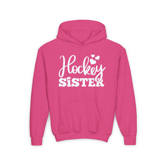 Hockey Sister Puck and Hearts Heavy Blend Hoodie Sweatshirt