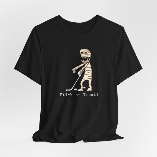 Stick or Treat Mummy Playing Ice Hockey Halloween Shirt (Adult)