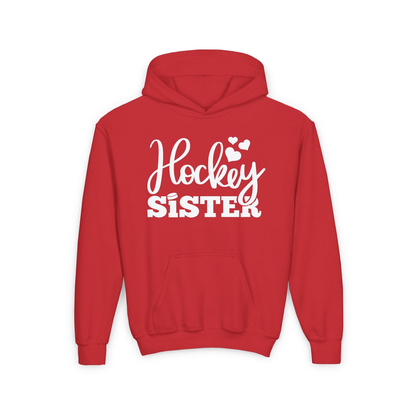 Hockey Sister Puck and Hearts Heavy Blend Hoodie Sweatshirt