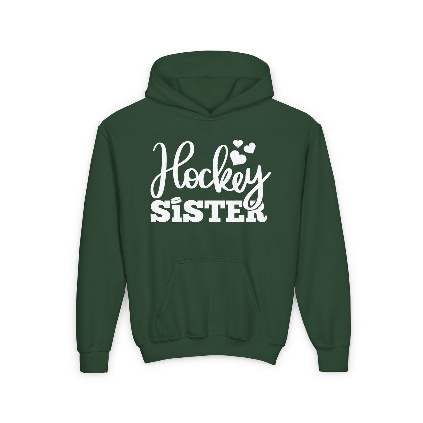 Hockey Sister Puck and Hearts Heavy Blend Hoodie Sweatshirt