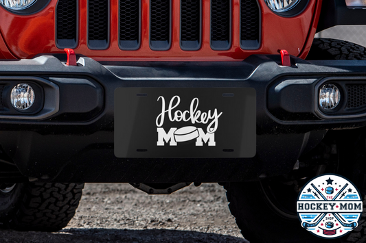 Hockey Mom Puck Vanity Plate for Car (Black)