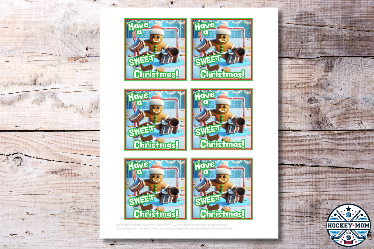 Ice Hockey Gingerbread Goalie "Have a SWEET Christmas!" Gift Tags