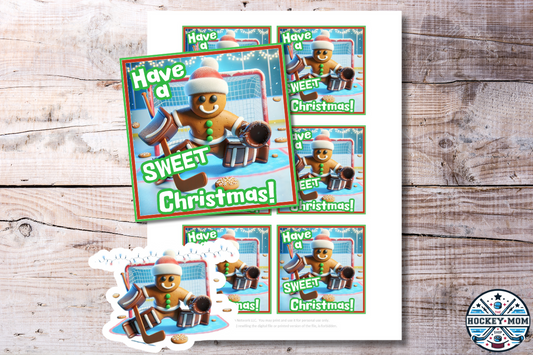 Ice Hockey Gingerbread Goalie "Have a SWEET Christmas!" Gift Tags