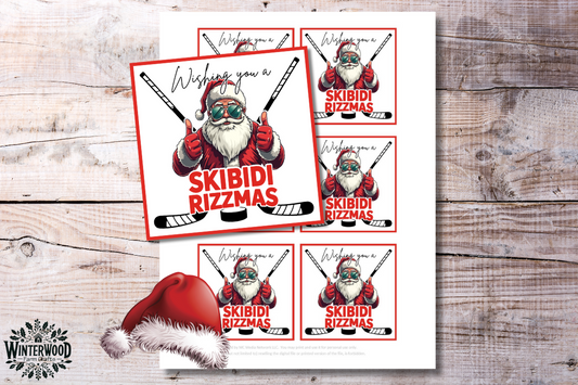 Skibidi Rizzmas Hockey Gift Tags (RED Color)