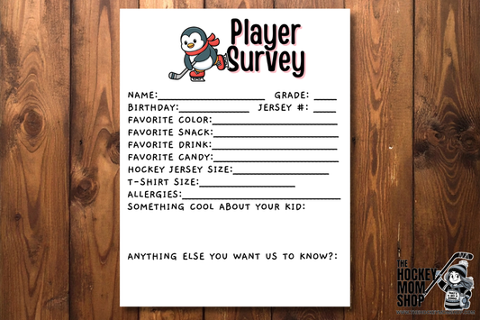 Hockey Team Player Survey Printable | Team Manager Player Information Form
