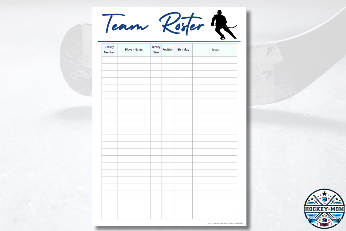 Ice Hockey Sports Team Printable Roster