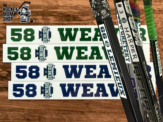 Personalized Genesis Hockey Stick Name Stickers - Pack of 4