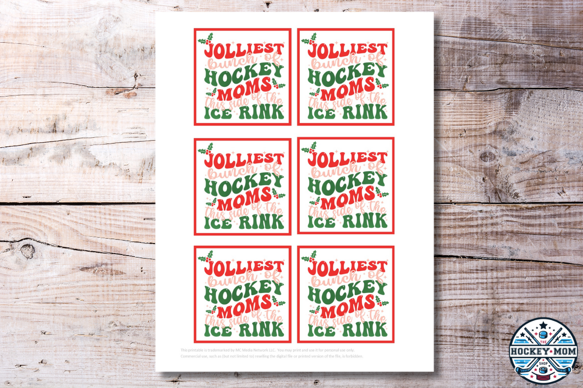 Hockey Mom Christmas Gift Tags - "Jolliest Bunch of Hockey Moms!" Printable