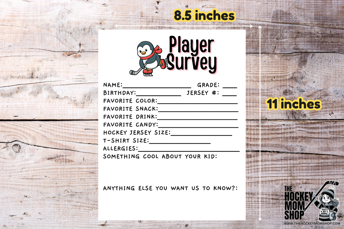 Hockey Team Player Survey Printable | Team Manager Player Information Form