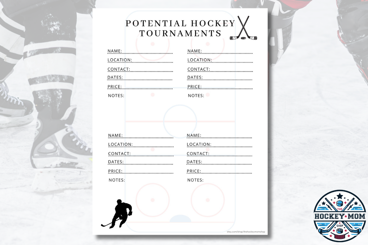 Potential Ice Hockey Tournament Printable Planner Page