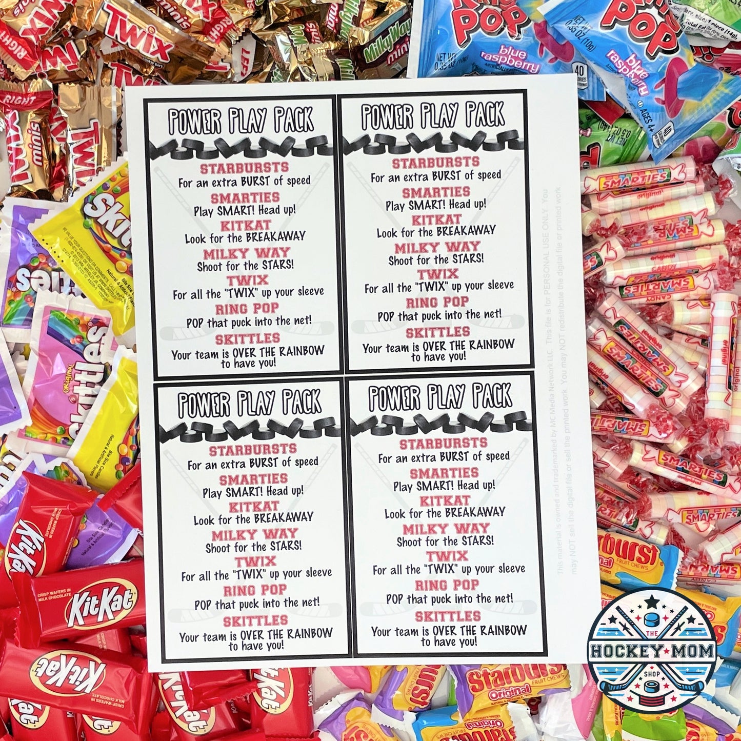 Printable ICE HOCKEY Candy Survival Kit Cards