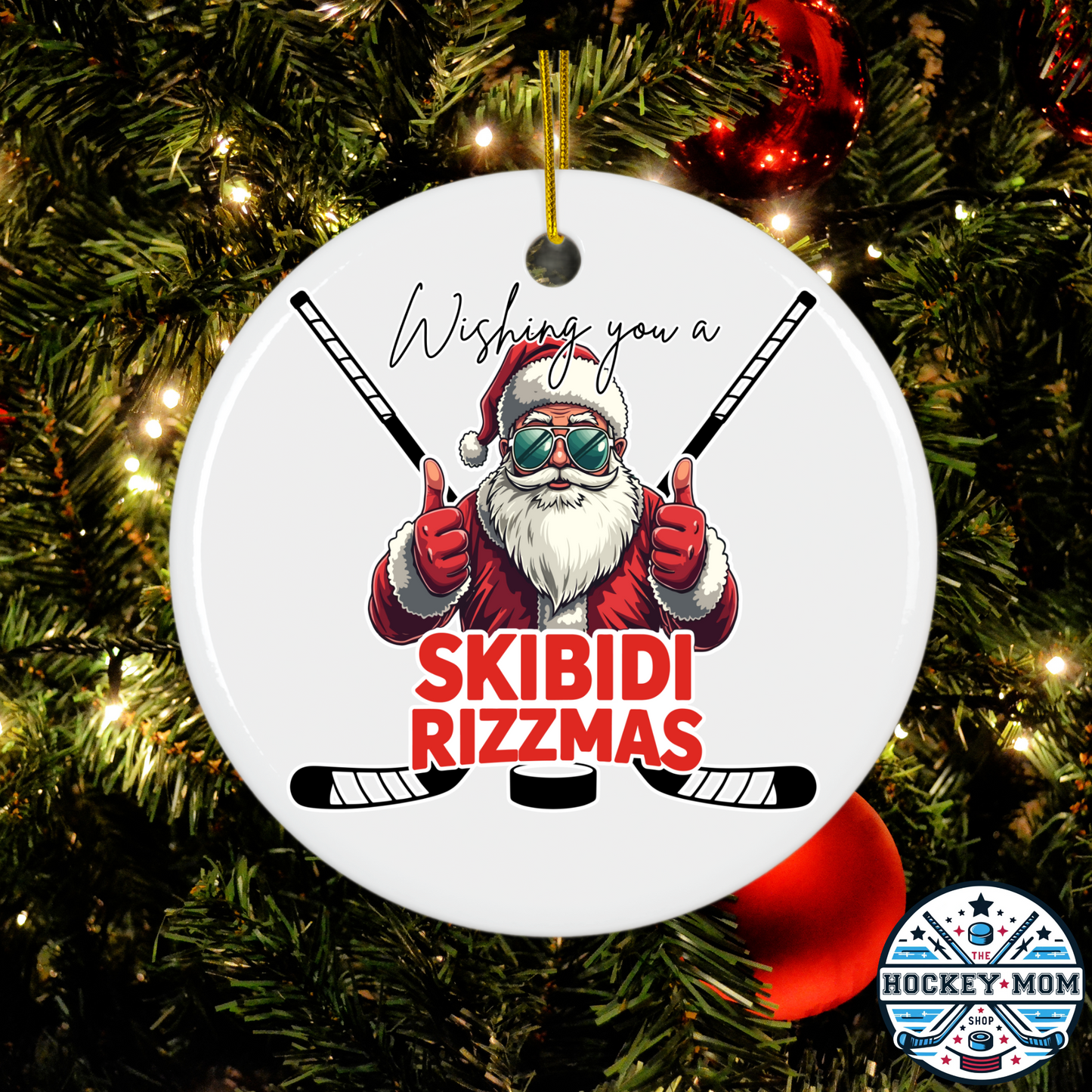 Skibidi Rizzmas Hockey Santa Ornament
