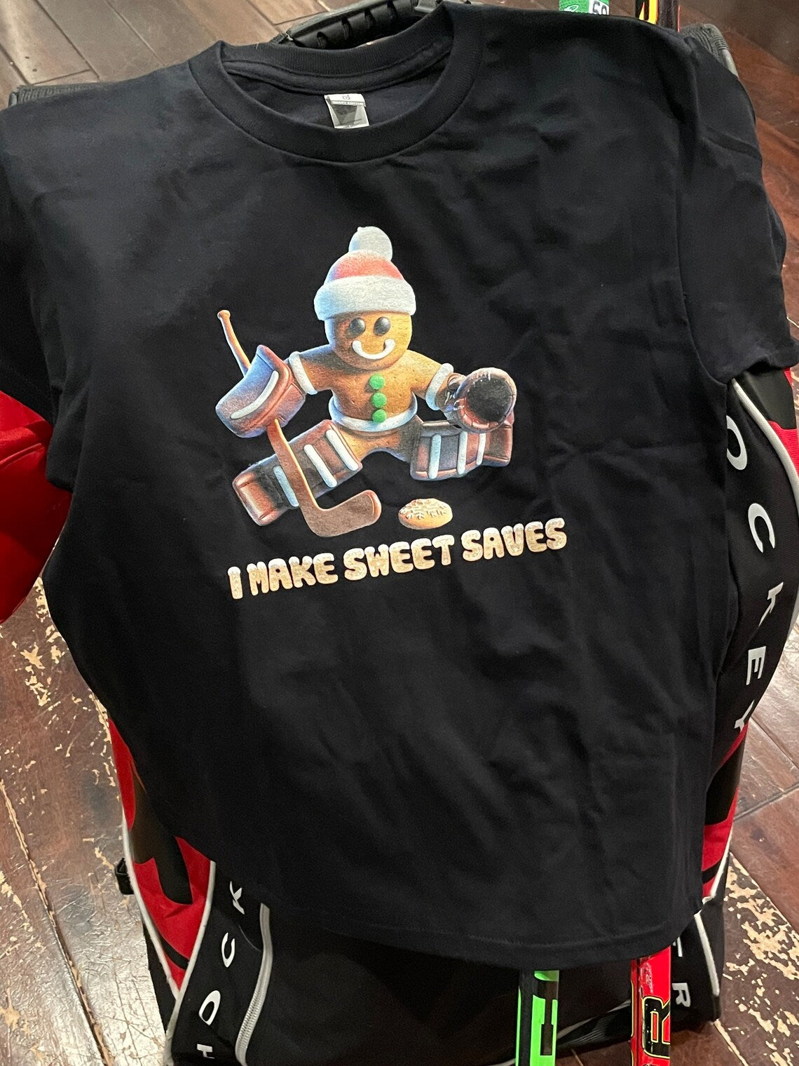 Sweet Saves Gingerbread Hockey Christmas Shirt (Youth)