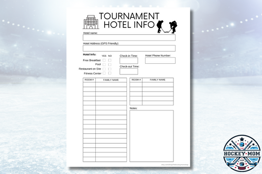 Ice Hockey Tournament Hotel Information Sheet Printable Planner Page